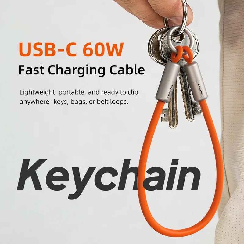 60W USB-C Keychain Charging Cable 480Mbps Data for iPhone 15/16/17, Samsung, Pixel