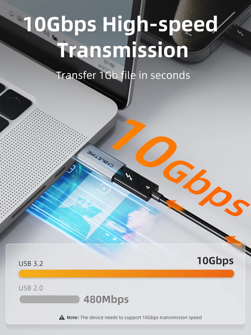 10Gbps USB 3.2 Gen 2 Type A to Type C Adapter