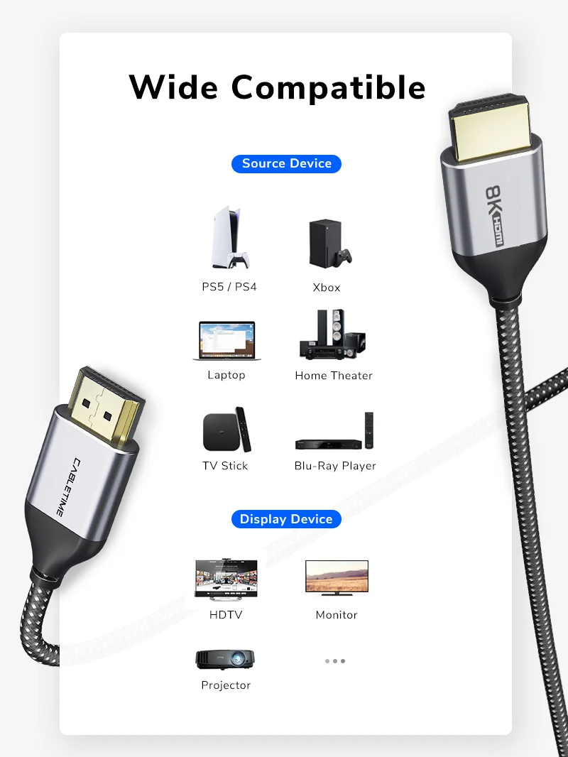 High Speed 8K Ultra Thin HDMI 2.1 Cable for PS5