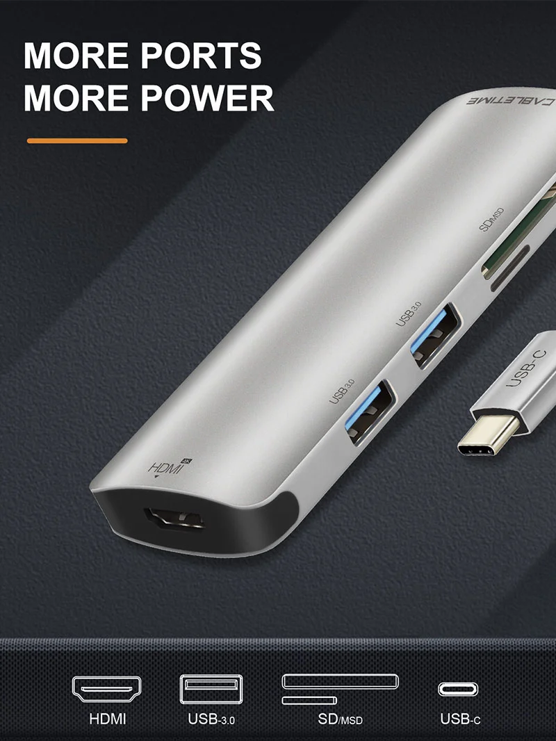 6-in-1 USB-C Hub with HDMI USB 3.0