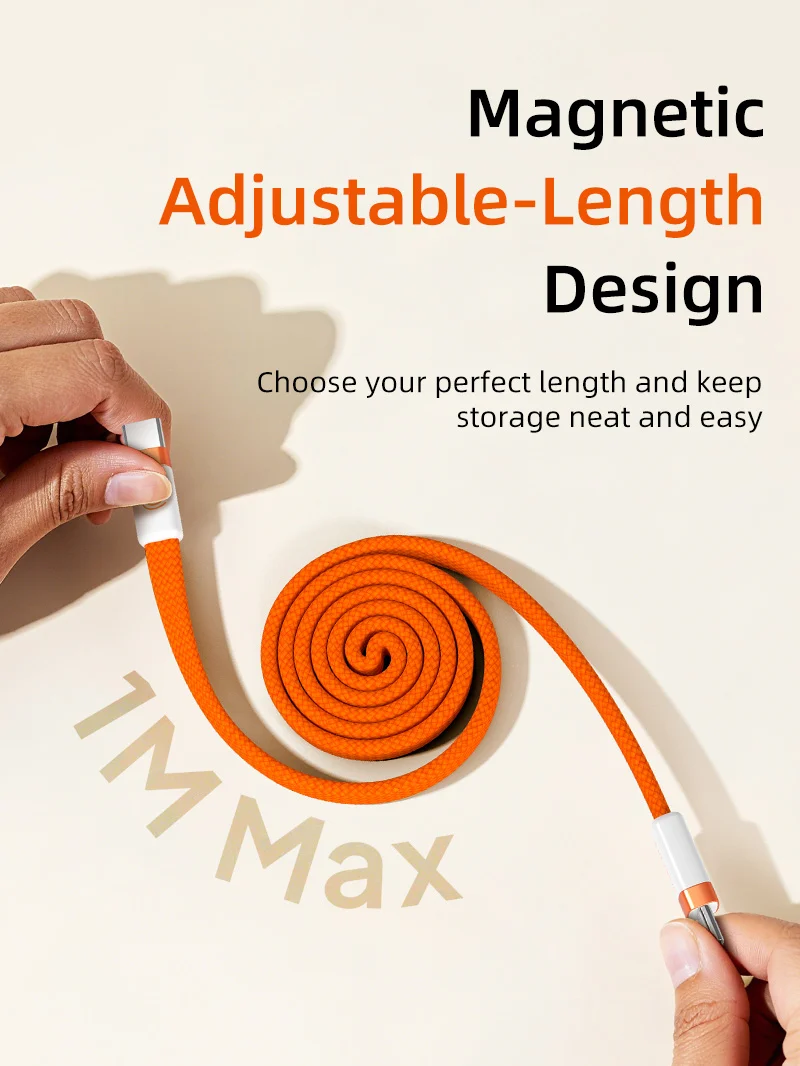 100W Magnetic USB-C Flat Cable 1m charging for iPhone 15/16/17 MacBook iPad Android Phone