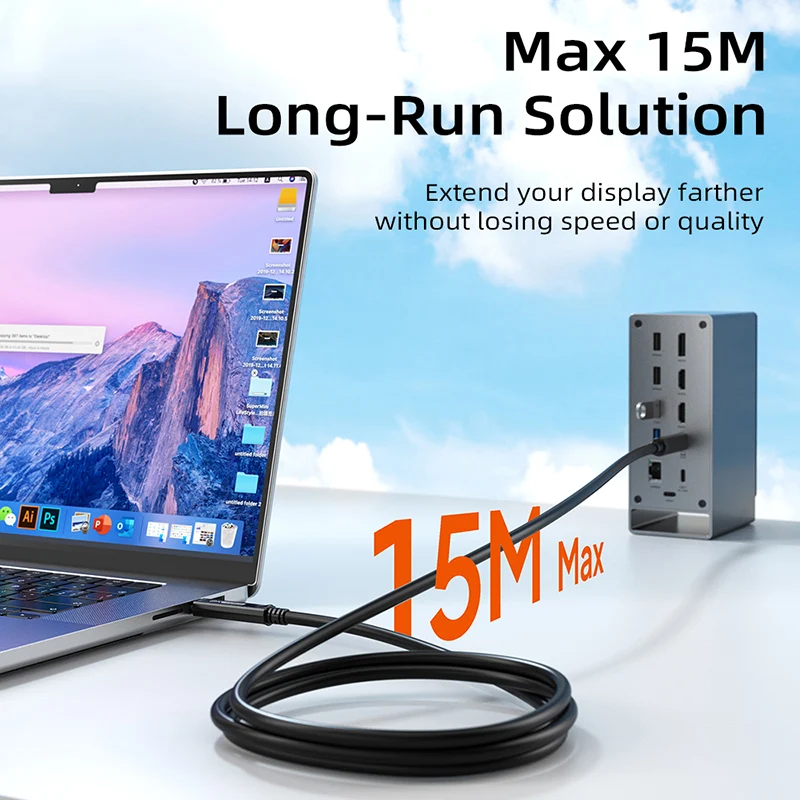 Long USB C Active Optical Cable AOC 60W 10GbpsG 8K60hz Video 5m 10m 15m