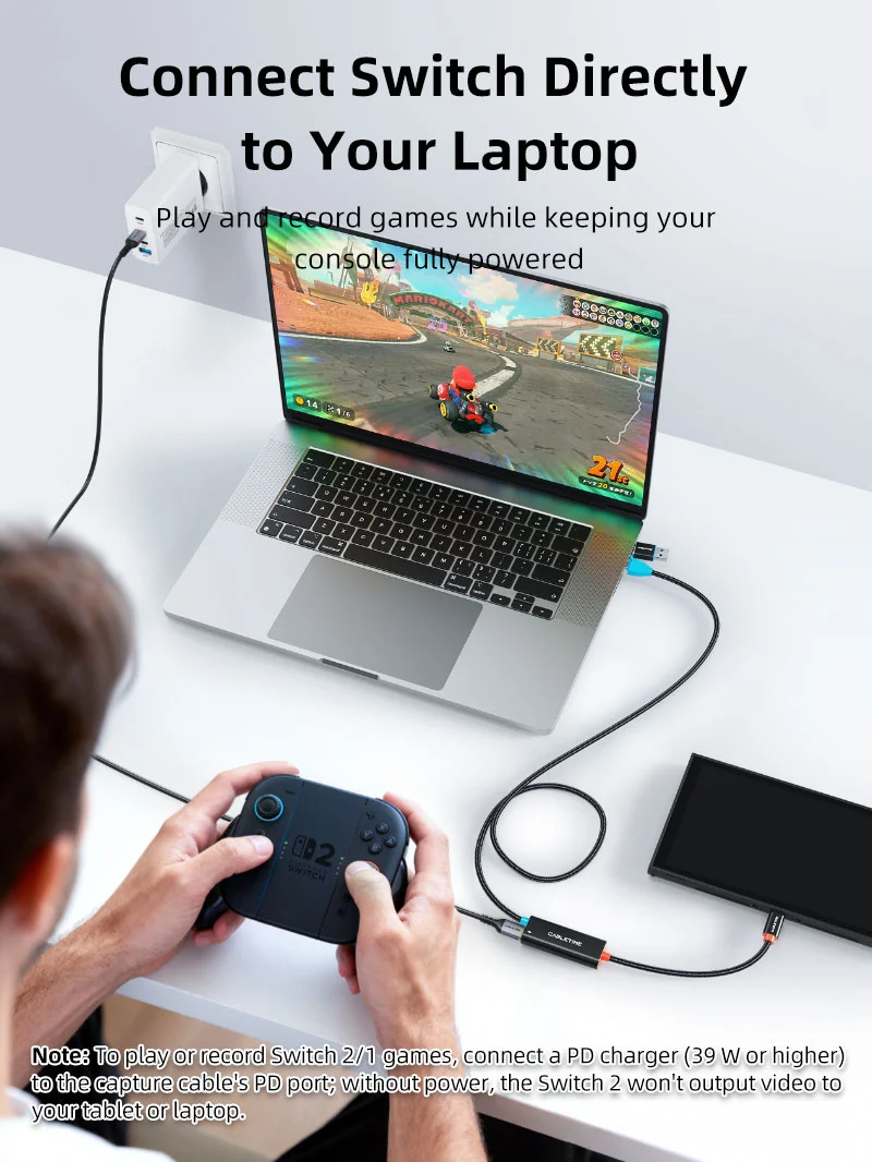 1080p USB C Video Capture Card with 100W Power Delivery for Nintendo Switch 2
