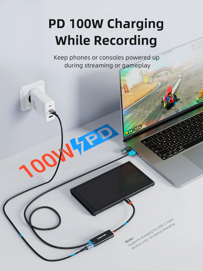 1080p USB C Video Capture Card with 100W Power Delivery for Nintendo Switch 2