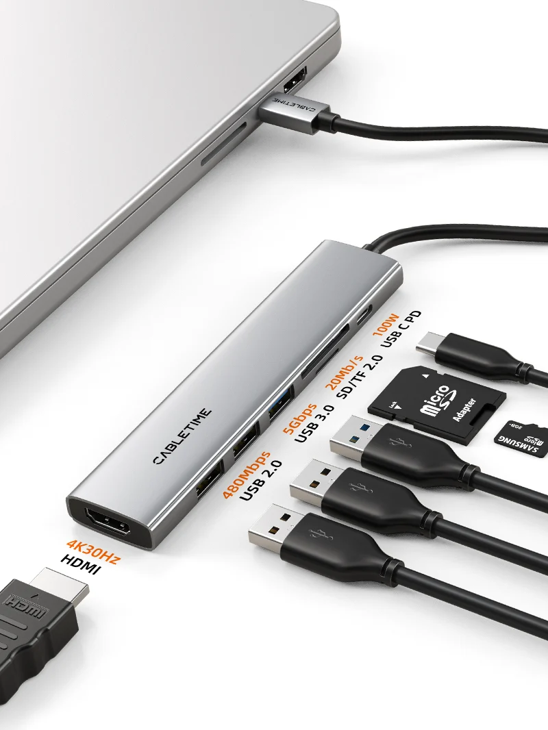Ultra Slim Aluminum Multiport 7 IN 1 USB-C Hub for Macbook Pro