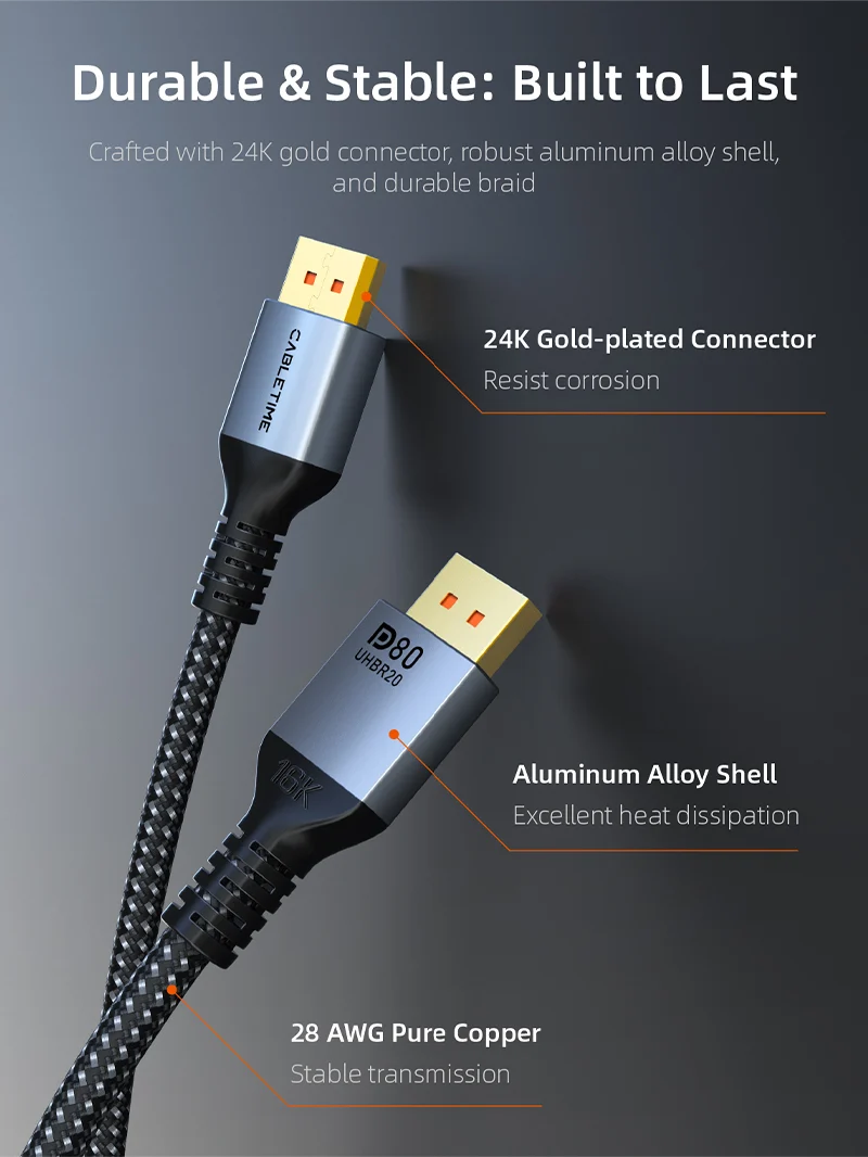 DisplayPort 2.1 Cable 16K@60Hz 8K@120Hz 4K@240Hz 80Gbps