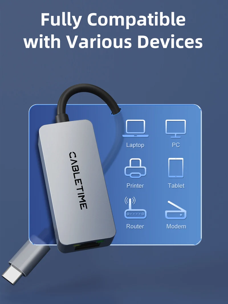 USB 3.1 Type C to 2.5G Rj45 Ethernet Lan Adapter for MacBook Pro/Air, iPad Pro,Dell XPS, Surface Laptop, Mac