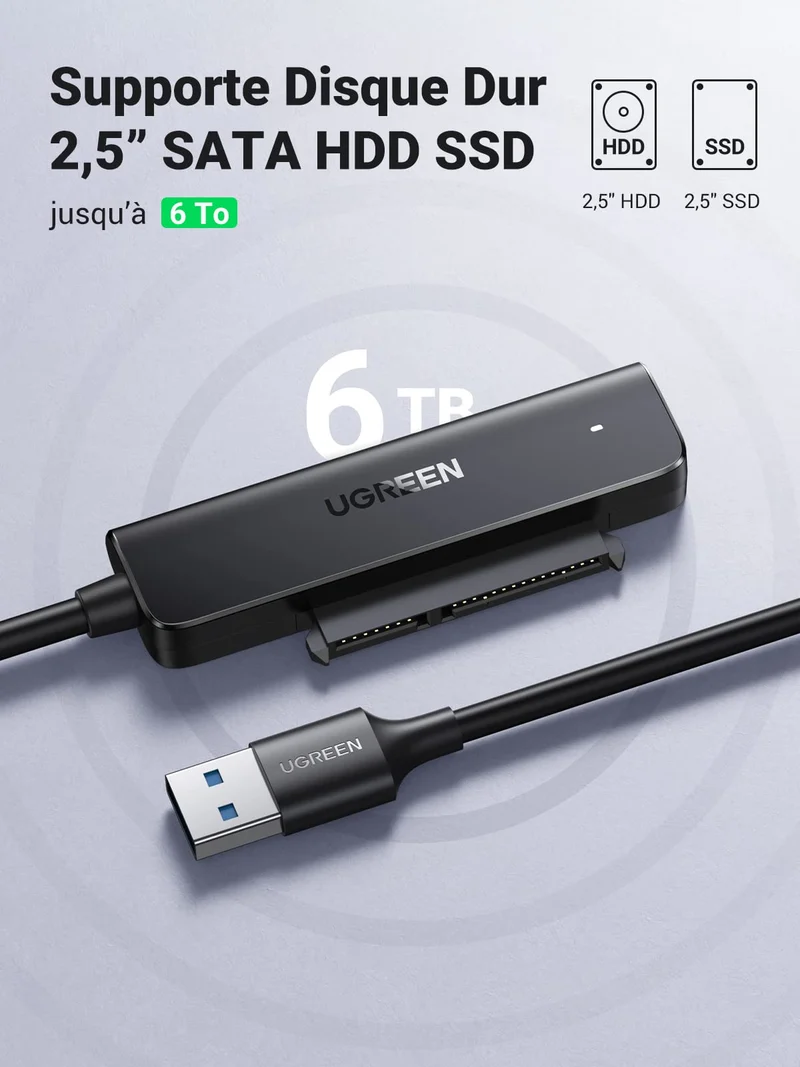 UGREEN Câble SATA USB 3.0 Adaptateur SATA USB pour Disques Durs 2,5 Pouces