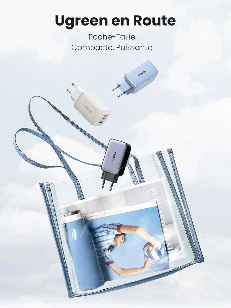 UGREEN Nexode 65W Chargeur USB C Rapide 3 Ports GaN Prise USB C (Blanc)