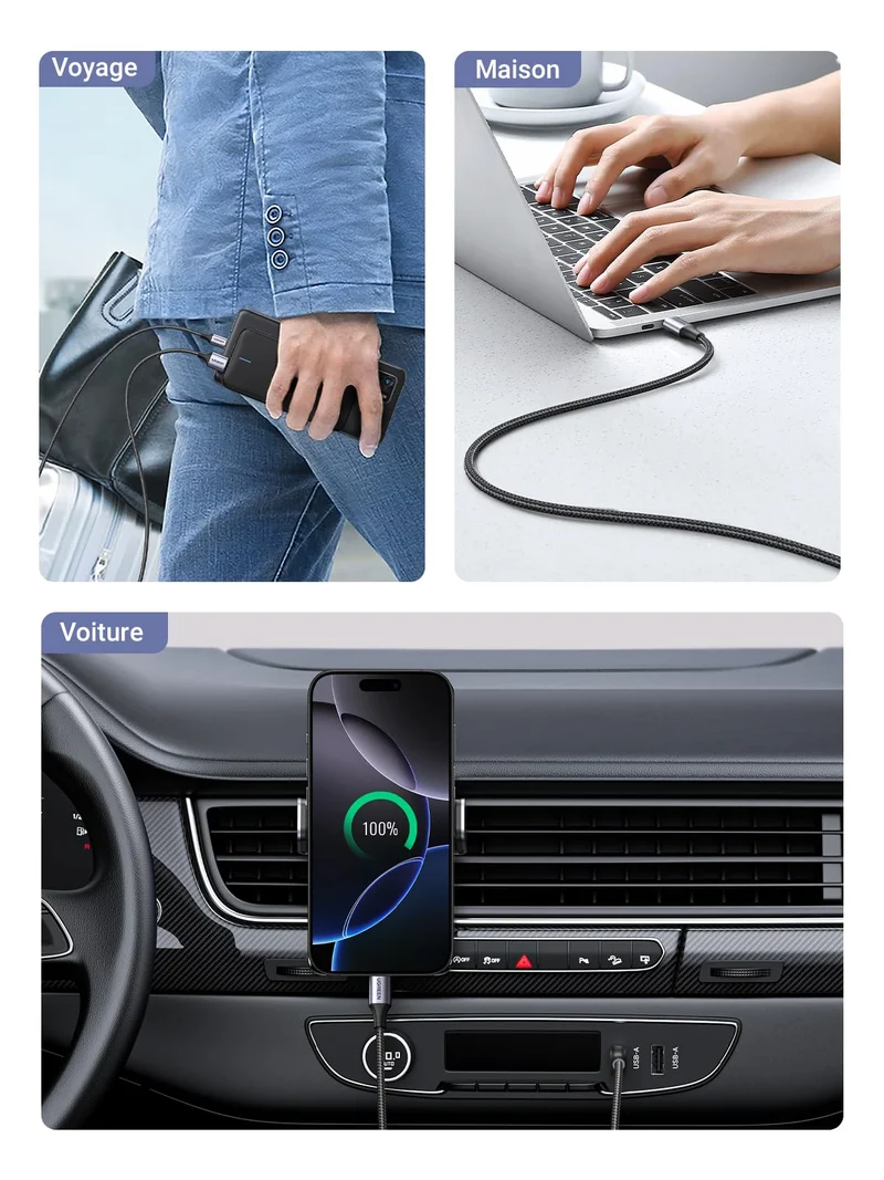 UGREEN Câble USB C Charge Rapide 3A QC3.0 480Mbps Nylon Tressé (3M, 1Pack)
