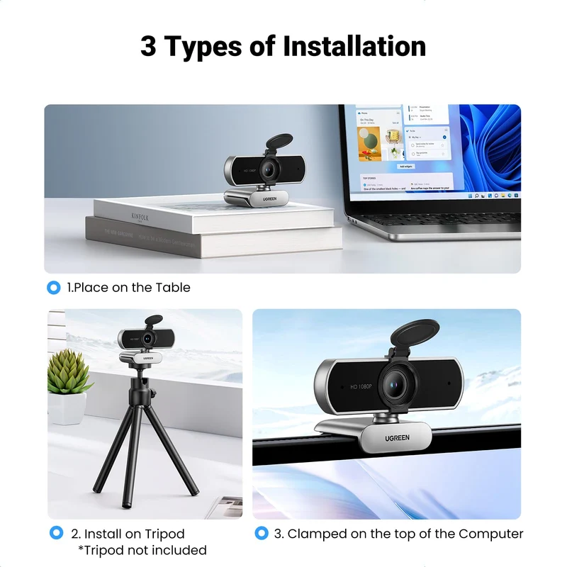 UGREEN Webcam Full HD 1080P 30FPS Caméra USB PC Mise au Point Fixe
