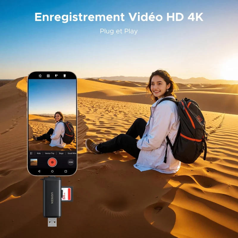 UGREEN Lecteur de Carte SD USB C et USB 3.0 2 en 1 SD Card Reader (SD 4.0)