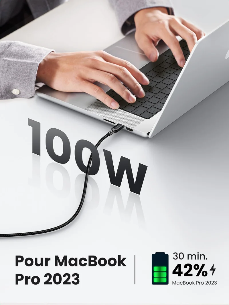 UGREEN Zapix Câble USB C 100W PD 20V 5A Charge Rapide Nylon Tressé (1M)