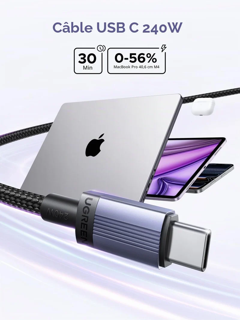 UGREEN Lot de 3 Câble USB C PD 3.1 5A 48V 240W Charge Rapide (2M)