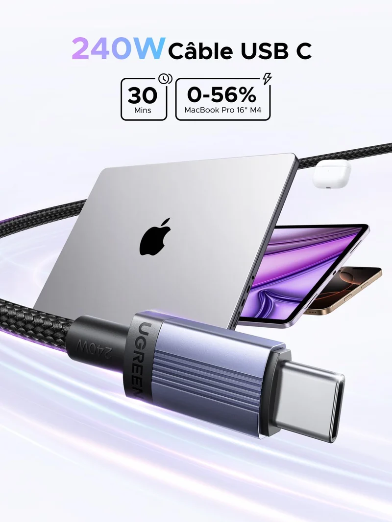 UGREEN Lot de 2 Câble USB C PD 3.1 5A 48V 240W Charge Rapide (2M)