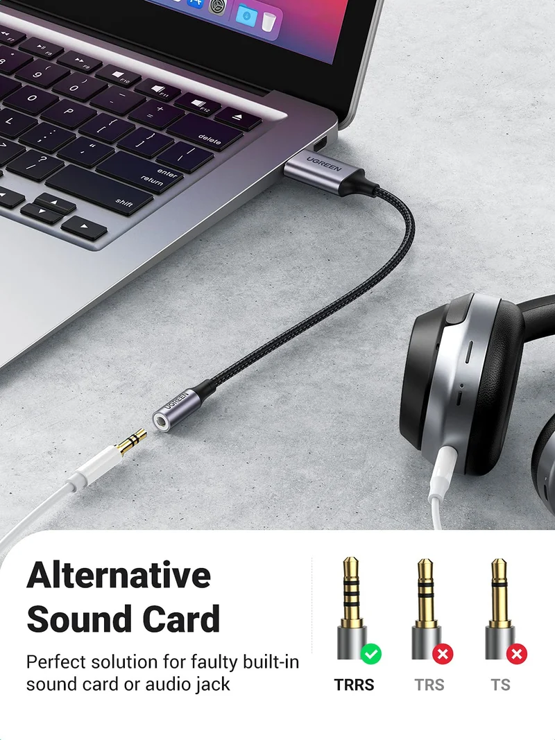 UGREEN Adaptateur USB vers Jack 3,5mm Carte Son Externe USB