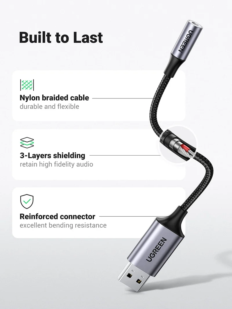 UGREEN Adaptateur USB vers Jack 3,5mm Carte Son Externe USB