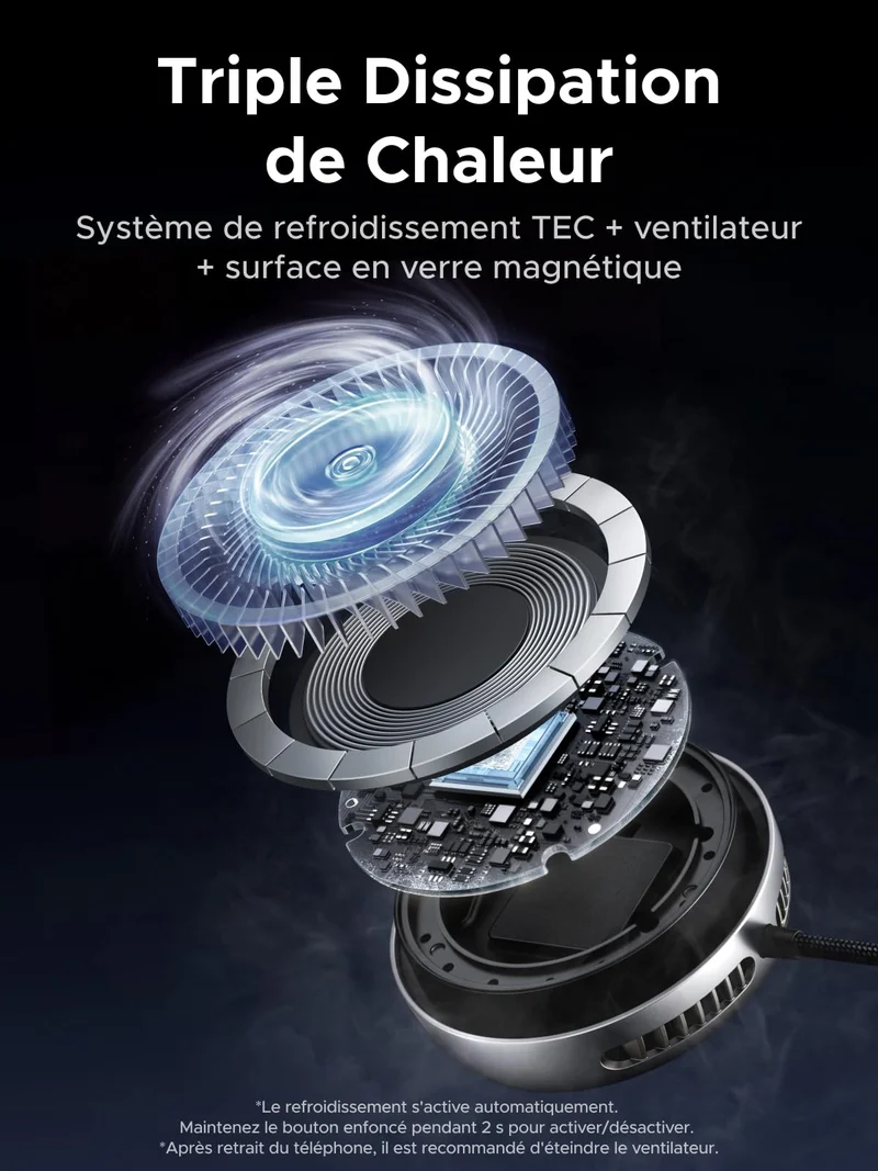 UGREEN MagFlow Pro Chargeur Magnétique Sans Fil (Qi2 25 W, Système de Refroidissement Intelligent)