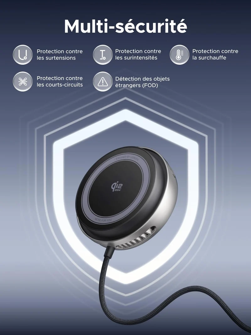 UGREEN MagFlow Pro Chargeur Magnétique Sans Fil (Qi2 25 W, Système de Refroidissement Intelligent)