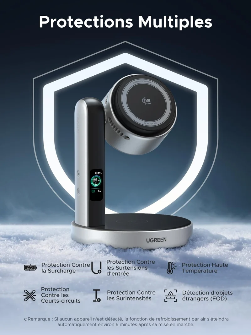 UGREEN MagFlow Pro Station de Recharge Magnétique Sans Fil (2-en-1, Qi2 25 W, Système de Refroidissement Intelligent)