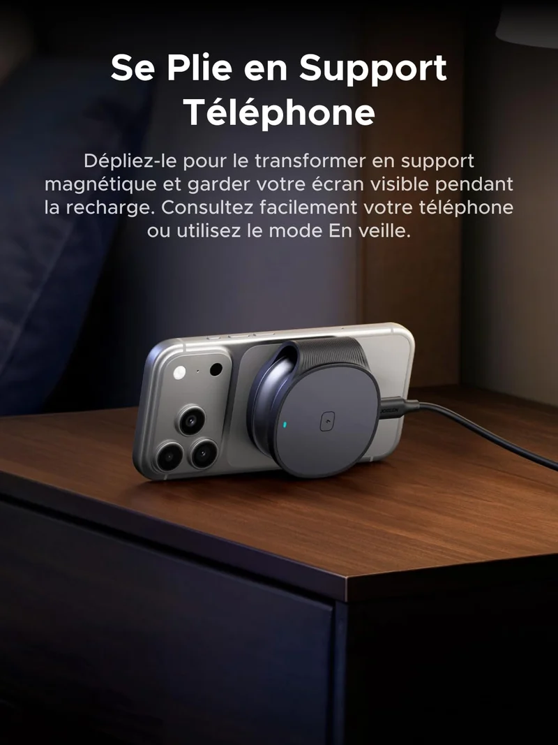 UGREEN MagFlow Chargeur Sans Fil Magnétique (2-en-1 Pliable, Qi2 25 W, Entrée USB-C 30 W)