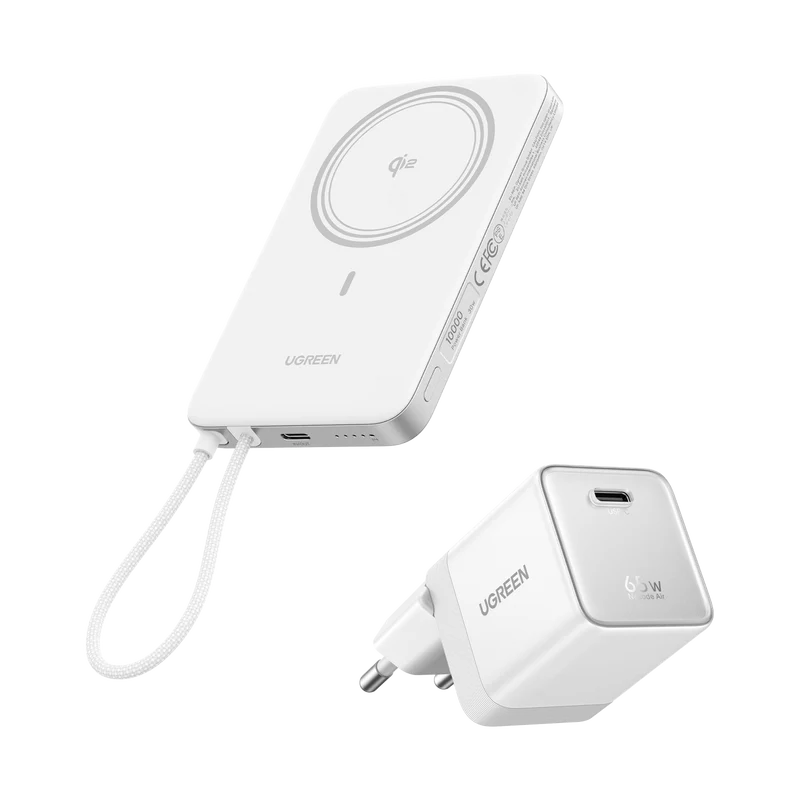 UGREEN MagFlow Air Batterie Externe & Chargeur Nexode Air en Pack (5 000 mAh / 10 000 mAh, Qi2 15 W, GaN 65 W)