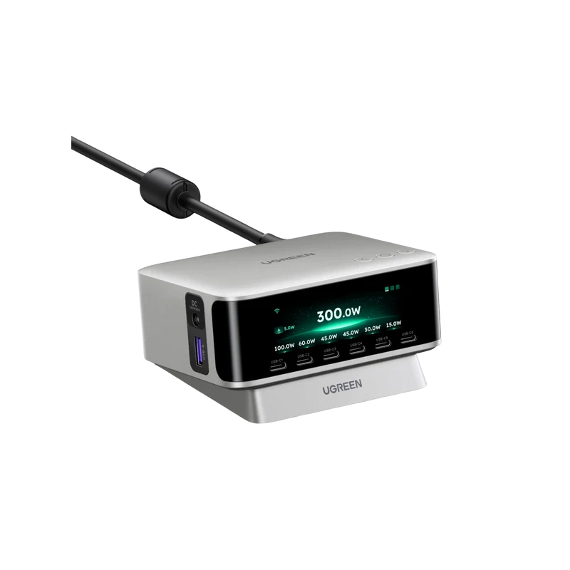 UGREEN Nexode Pro Chargeur de Bureau avec Écran Intelligent (300 W, 8 Ports, GaN, 5 Modes de Charge)