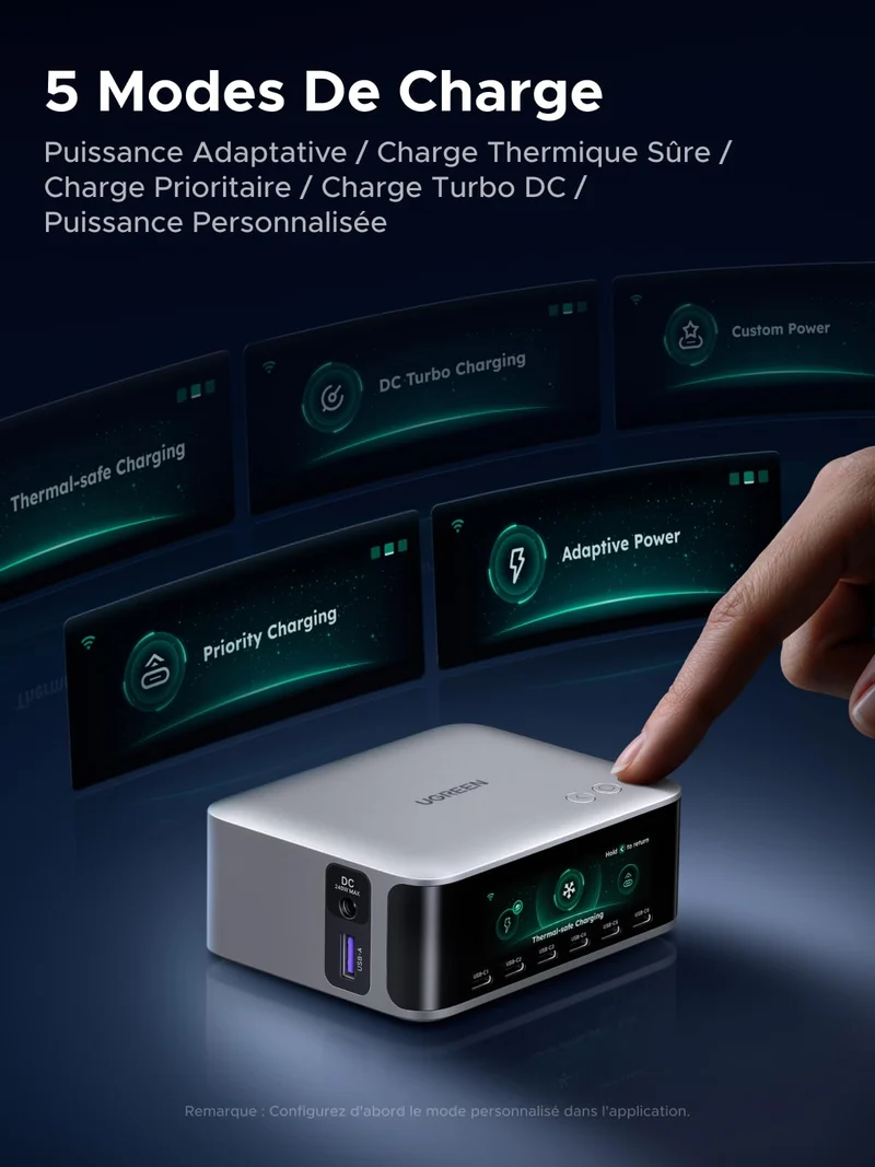 UGREEN Nexode Pro Chargeur de Bureau avec Écran Intelligent (300 W, 8 Ports, GaN, 5 Modes de Charge)