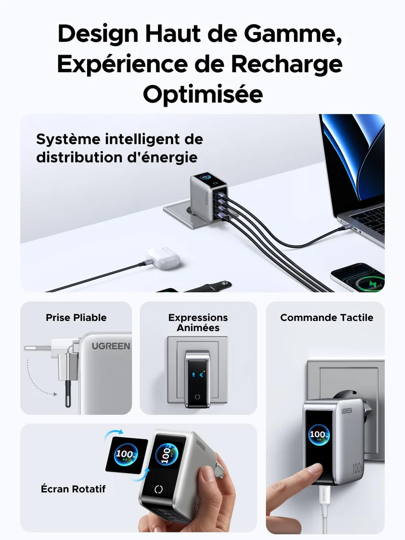 UGREEN Nexode Pro Chargeur avec Écran Intelligent (100 W, 4 Ports, GaN)