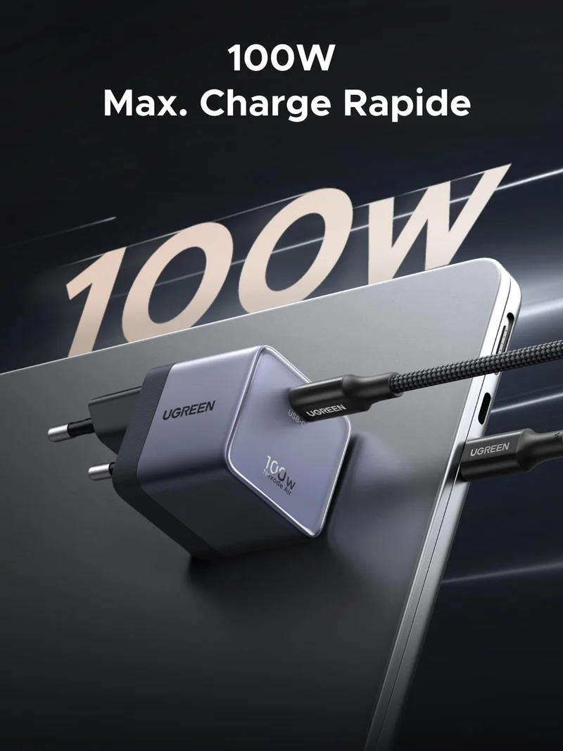 UGREEN Nexode Air 100W Chargeur USB C Rapide GaN Il Tech avec Câble