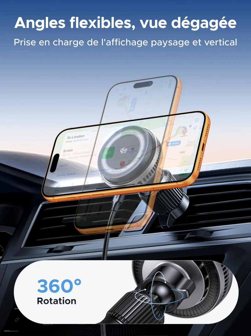 UGREEN MagFlow Pro Chargeur de Voiture Magnétique Sans Fil (Qi2.2 25 W, Système de Refroidissement Triple)