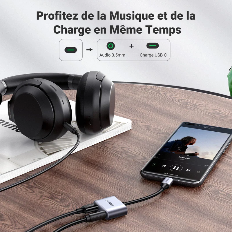 UGREEN 2 en 1 Adaptateur USB C vers Jack 3.5mm Supporte Audio et Charge Rapide 60W PD