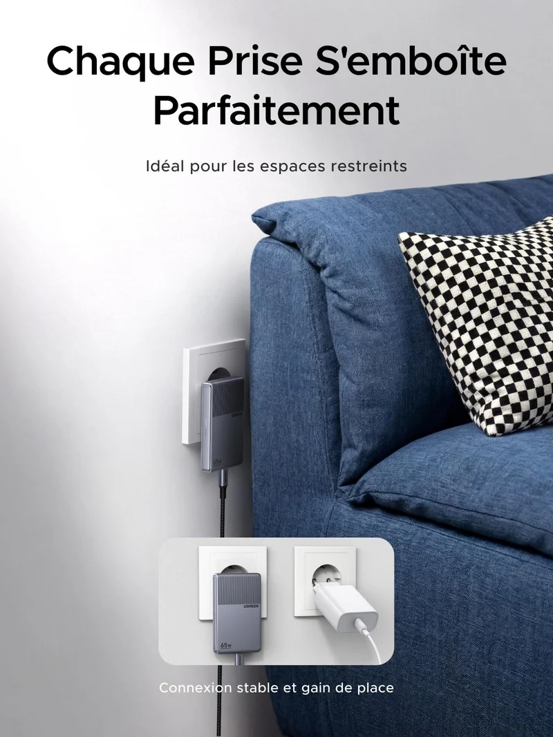 UGREEN Nexode Air Slim Chargeur (65W, 3 Ports, Prise Pliable)