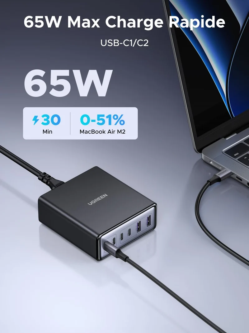 UGREEN Zapix Chargeur de Bureau USB-C (100 W, 6 Ports, GaN, 4 USB-C + 2 USB-A)