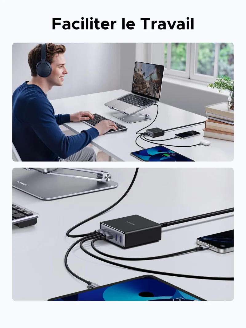 UGREEN Zapix Chargeur de Bureau USB-C (100 W, 6 Ports, GaN, 4 USB-C + 2 USB-A)