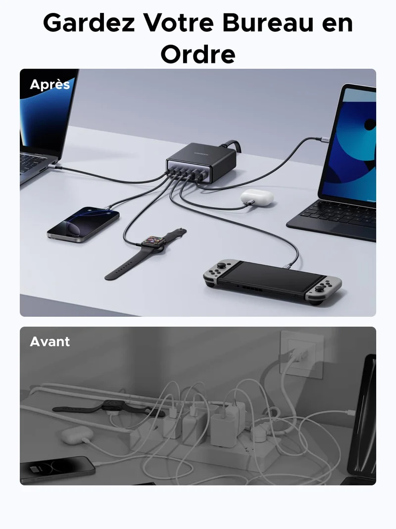 UGREEN Zapix Chargeur de Bureau USB-C (100 W, 6 Ports, GaN, 4 USB-C + 2 USB-A)