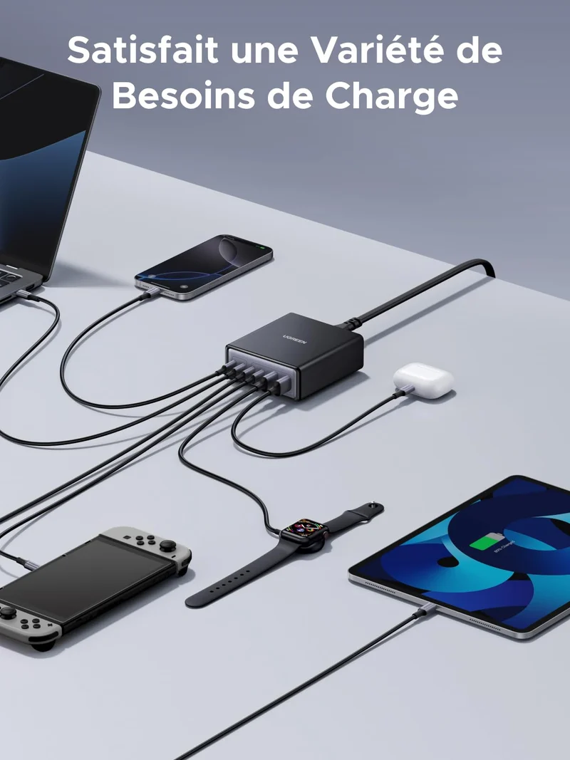 UGREEN Zapix Chargeur de Bureau USB-C (100 W, 6 Ports, GaN, 4 USB-C + 2 USB-A)