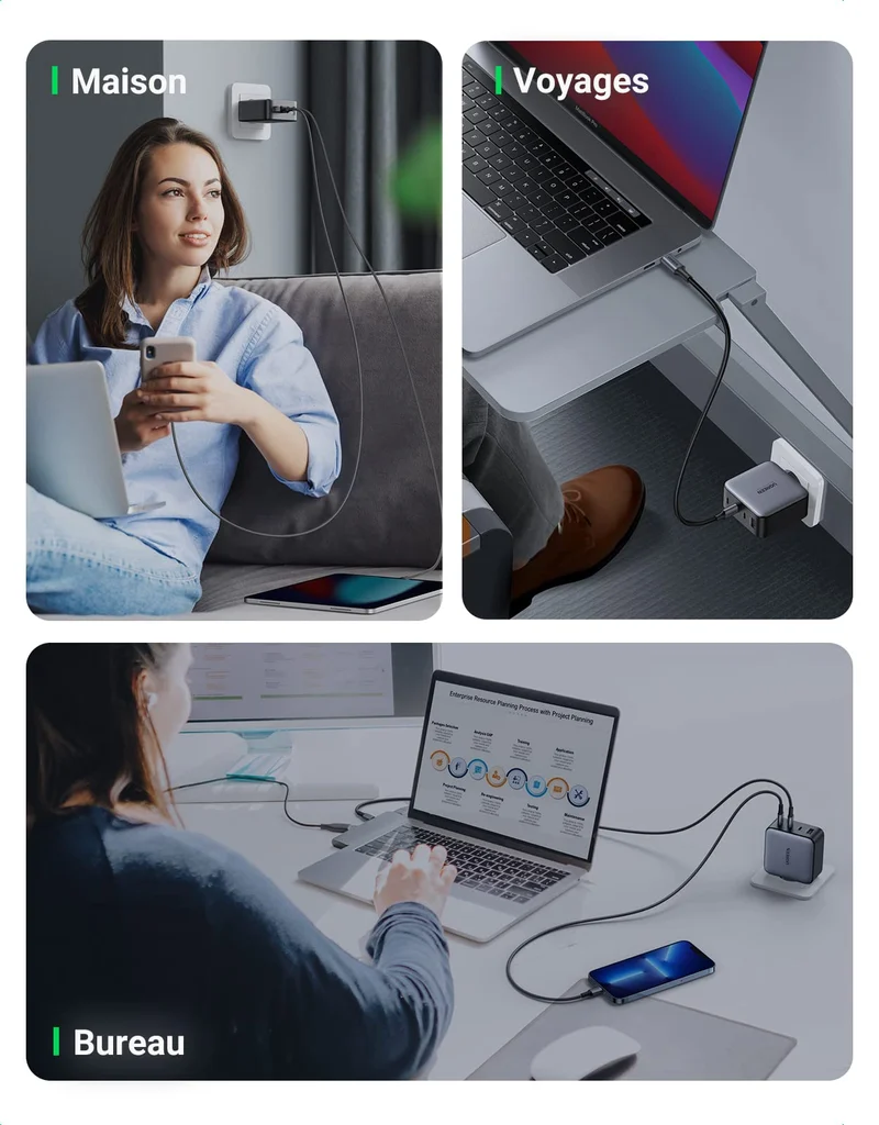 UGREEN Pack de Charge : Chargeur 100 W 4 ports + 2 câbles USB-C