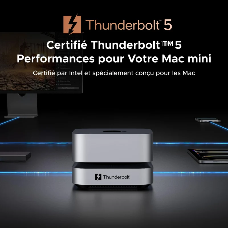 UGREEN Maxidok Station d’accueil Thunderbolt™ 5 10-en-1 pour Mac mini avec slot SSD M.2 NVMe, double affichage 6K pour Mac mini M4/M4 Pro