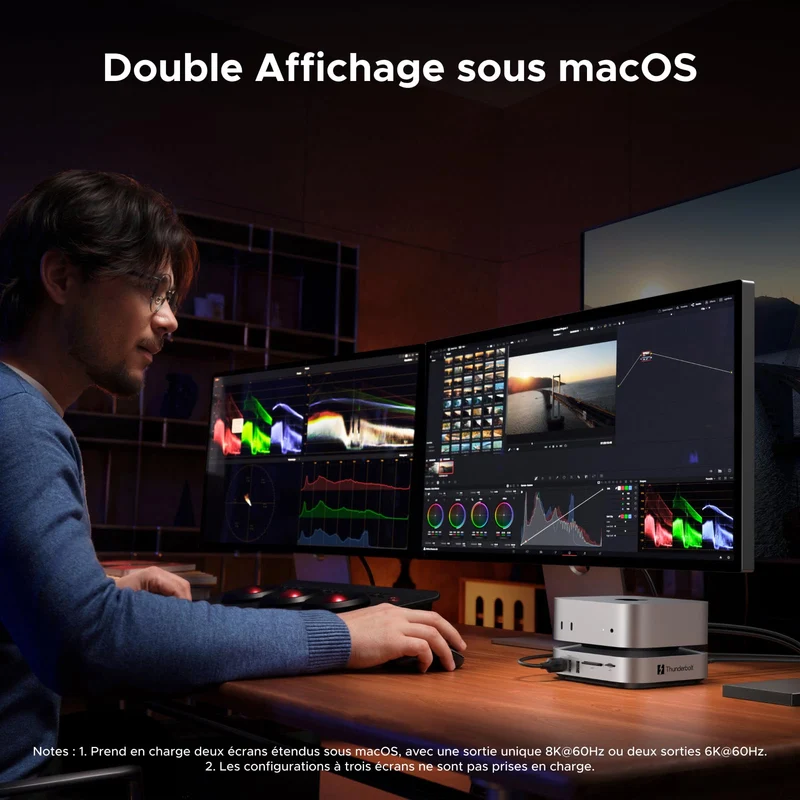 UGREEN Maxidok Station d’accueil Thunderbolt™ 5 10-en-1 pour Mac mini avec slot SSD M.2 NVMe, double affichage 6K pour Mac mini M4/M4 Pro