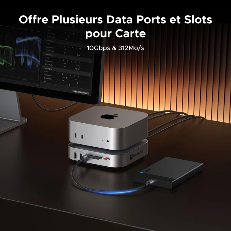 UGREEN Maxidok Station d’accueil Thunderbolt™ 5 10-en-1 pour Mac mini avec slot SSD M.2 NVMe, double affichage 6K pour Mac mini M4/M4 Pro