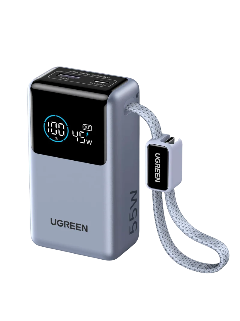 UGREEN Nexode Batterie Externe (10 000 mAh, 55 W, 3-en-1, Câble USB-C Intégré, Écran Numérique)