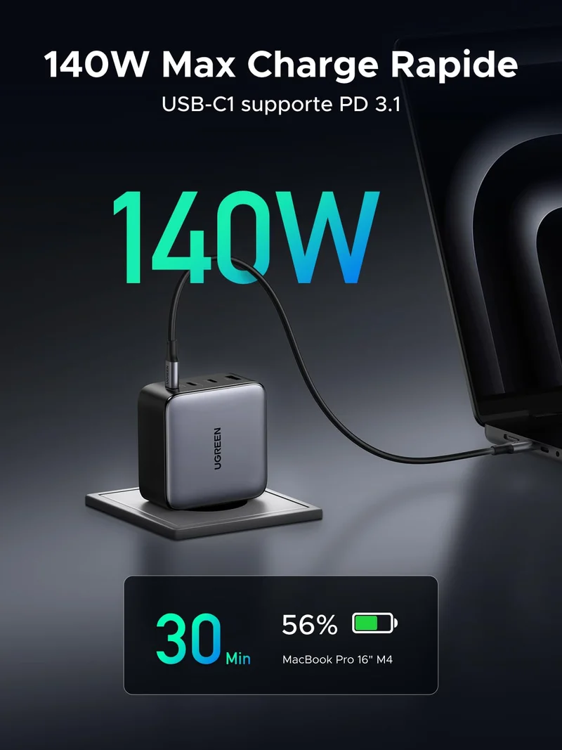 UGREEN Nexode GaN Chargeur USB-C (200 W, PD 3.1 140 W, 4-en-1)