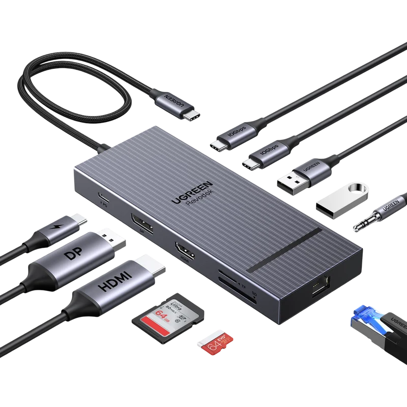 UGREEN Revodok Pro 2111 Hub USB-C 11-en-1 (4K60Hz, DP 4K120Hz, 10 Gbps, PD 100 W)