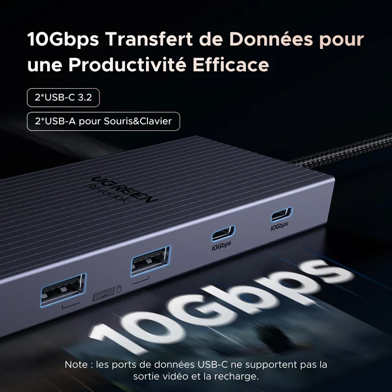 UGREEN Revodok Pro 2111 Hub USB-C 11-en-1 (4K60Hz, DP 4K120Hz, 10 Gbps, PD 100 W)