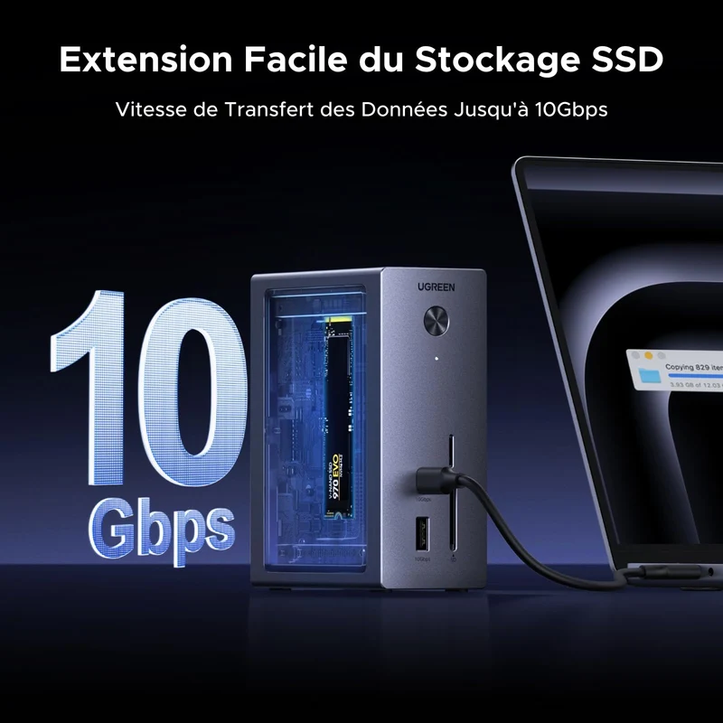 UGREEN Revodok Pro Station d’Accueil 10-en-1 (HDMI 4K@60Hz, USB 3.2 10 Gbps, PD 100 W)
