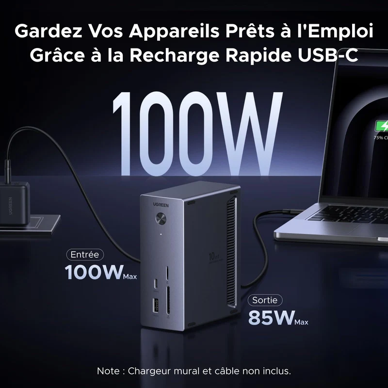 UGREEN Revodok Pro Station d’Accueil 10-en-1 (HDMI 4K@60Hz, USB 3.2 10 Gbps, PD 100 W)