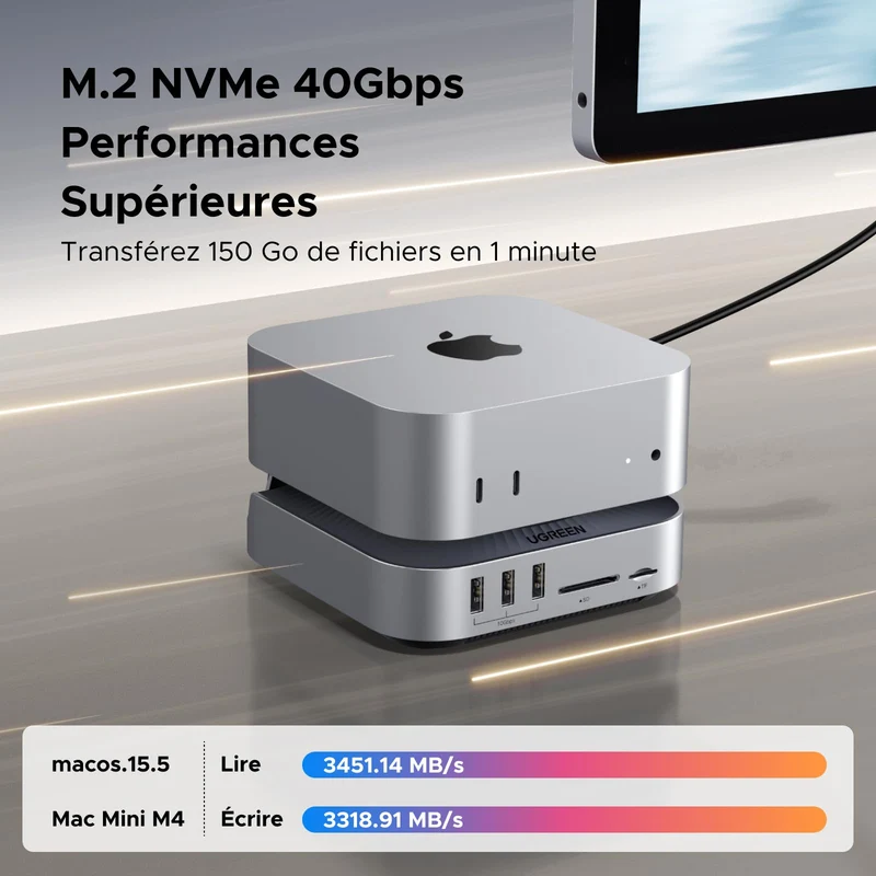 UGREEN Station d’Accueil pour Mac mini M4 10-en-1 (M.2 NVMe SSD, 40 Gbps, HDMI 8K@30Hz / 4K@144Hz)