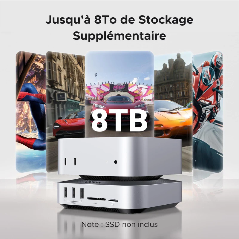 UGREEN Station d’Accueil pour Mac mini M4 10-en-1 (M.2 NVMe SSD, 40 Gbps, HDMI 8K@30Hz / 4K@144Hz)