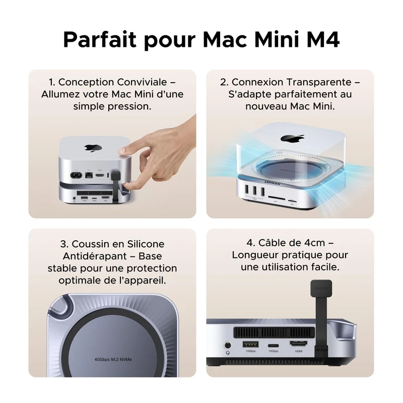 UGREEN Station d’Accueil pour Mac mini M4 10-en-1 (M.2 NVMe SSD, 40 Gbps, HDMI 8K@30Hz / 4K@144Hz)